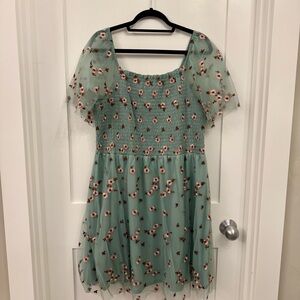 Baltic Born Tivoli Tulle Short Dress Sage and Pink Embroidered Floral Print 2XL